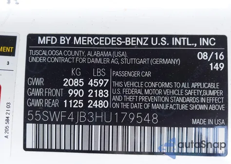 2017 Mercedes-Benz C 300 Sport из США, поврежденный, VIN 55SWF4JB3HU179548